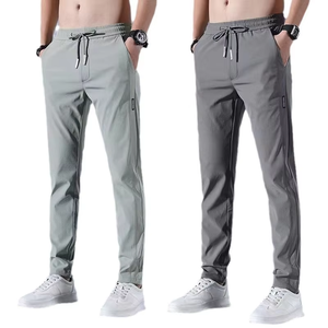 2025 New Trend Ice <b>Silk</b> <b>Pants</b> Summer Thin Zipper Fitness Elastic Quick-drying Sports Casual Men's <b>Pants</b> - Product Image 1