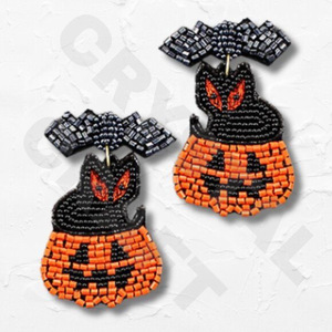 Pendientes de cuentas de naranja de calabaza de Halloween para mujer, Material de tela de Color azul blanco naranja conmemorativo patriótico - Product Image 4