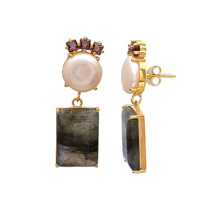 Pendiente de forma cuadrada geométrica recién llegado con Ojo de Tigre, melocotón y amatista, pendiente de piedras preciosas de hidra de Gemstone - Product Image 2