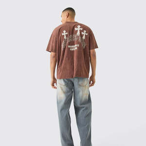 เสื้อยืดผ้าฝ้าย 100% ล้างสีแบบ Acid Wash สไตล์วินเทจ นุ่มสบาย เหมาะสำหรับสตรีทแวร์ เป็นมิตรกับสิ่งแวดล้อม แห้งเร็ว ปรับแต่งโลโก้ด้านหน้าได้ ผลิตจากโรงงานโดยตรง - Product Image 5