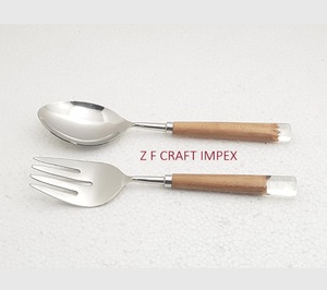 Poignée commune en bois de résine transparente cuillères de service à salade en acier inoxydable plaqué argent nouveaux outils de salade de conception tendance - Product Image 1