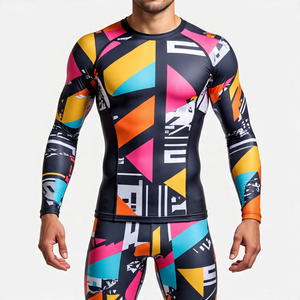 OEM Printed Workout Rash Guard <b>Men</b> Gym Fitness Wear Compression Tee Top <b>Men's</b> 100% Polyester <b>Swimming</b> Rash Guard <b>Mens</b> - Product Image 6
