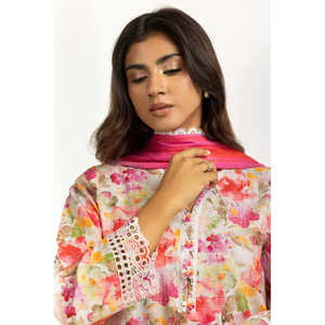 IUSTKSD-1221 Ensemble décontracté imprimé en tissu lawn avec broderie Schiffli, respirant, longueur genou, taille XS, tendance, pour les fêtes de jour, service OEM/ODM - Product Image 3