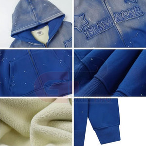 Sweat à capuche en détresse pour hommes avec ourlet brut et poche avant pour streetwear décontracté, sweat à capuche en détresse pour hommes - Product Image 3