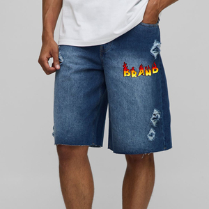 Shorts de Mezclilla para Hombre, Estilo Urbano, Ajuste Holgado, Desgastados, Color Azul Oscuro, Lavado a la Piedra, Transpirables, con Paneles Laterales con Botones, Novedad 2025 - Product Image 4