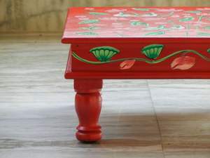 Table Chowki en bois peinte à la main Décor indien pour mariages et Diwali Fabriqué à la main Fleur romantique - Product Image 6