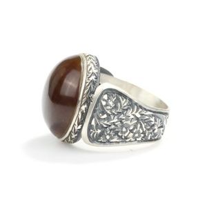 <b>925</b> Sterling <b>Silver</b> Men's <b>Ring</b> with Green Amber Zircon Stone Bezel Setting Rhodium Plating for Everyday Wear Featuring Engraving - Product Image 5