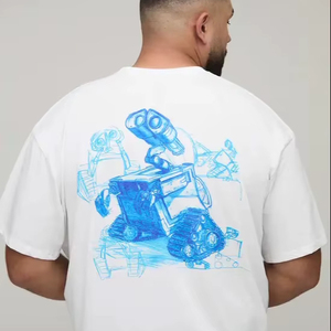 T-shirt en maille à épaules tombantes pour homme, imprimé numérique, coupe oversize 2026, ourlet incurvé, couleur personnalisée, haute qualité, 100% coton - Product Image 1