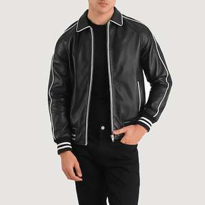 Cooper Vintage Casual Cooper Black <b>Sheepskin</b> Leather Varsity <b>Jacket</b> XS High Water Proof Embroidered Hooded Pattern Single Pack - Product Image 1