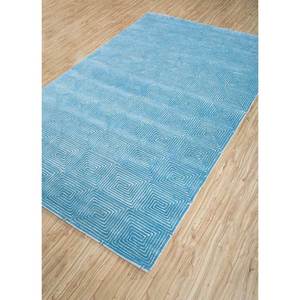 Blue Geometric Pattern <b>Hand</b> <b>Tufted</b> Wool & Viscose <b>Rug</b> for Home Entryway Hallway & Living Room 9x12 Rectangle Size 10mm Thickness - Product Image 2