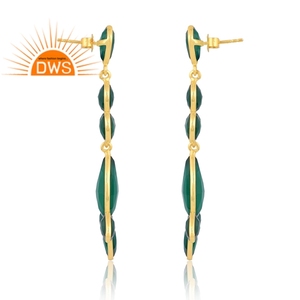 Pendientes colgantes de diseño floral de piedras preciosas de ónix verde chapados en oro de 18 quilates de plata de ley de última tendencia, fabricante de joyería fina Demi - Product Image 3