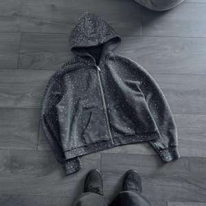 Sudaderas con capucha de diamantes de imitación para hombre de algodón 100% térmicas ligeras de buena calidad al por mayor sudaderas con capucha para hombre - Product Image 4