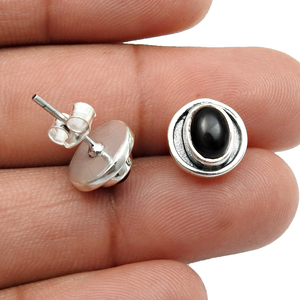 Exclusive Trendy Natural Black Onyx Gemstone 925 <b>Sterling</b> <b>Silver</b> Earrings <b>Studs</b> by Indian Manufacturer Luxury Women Accessories - Product Image 3