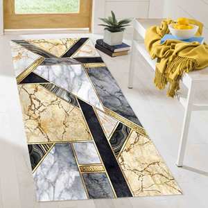 Tapis en marbre gris et jaune, tapis en marbre de luxe, tapis imprimé, tapis en velours - Product Image 4