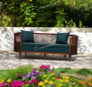 Moderno de lujo de 2 plazas de mimbre de bambú curvo al aire libre jardín balcón sofá diseño elegante para hoteles salas de madera cómoda - Product Image 5