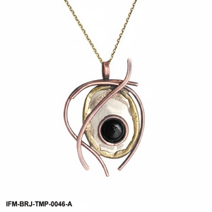 Collar con Colgante Abstracto Trimetálico Hecho a Mano, Pieza Destacada en Dos Tonos de Cobre y Latón para Mujer, Regalo para Ella - Product Image 4