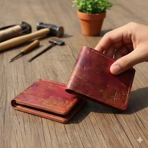 Anwar Enterprises <b>Men's</b> Vintage Style Landscape Pattern Genuine Leather Wallet RFID Blocking Customizable Size Open Fold Closure - Product Image 1