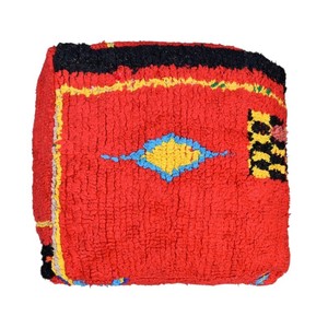 Pouf géométrique berbère fait main, coussin-tapis carré, siège de sol bohème, pour mariage, salon, rouge, noir, jaune, multifonctionnel, pour la maison - Product Image 1
