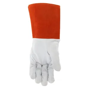 ถุงมือเชื่อมอาร์คหนังวัวยาวเต็มรูปแบบถุงมือเชื่อมโลหะสีขาว - Product Image 5