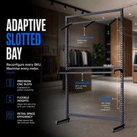 Présentoir Modulaire Thermolaqué à 3 Niveaux avec Tringle à Vêtements Rainurée pour Magasin de Détail, Exposition et Boutique - Système de Fixation Complet