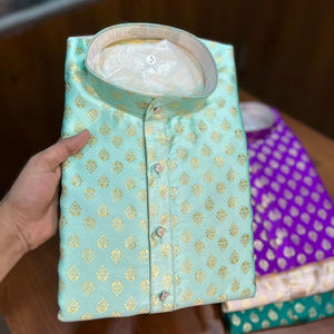 Indian Traditional Blue Silk Kurta <b>Shirt</b> for <b>Men</b> and Boys Handmade Cotton Top Tunic Dress for Weddings and <b>Parties</b> - Product Image 1