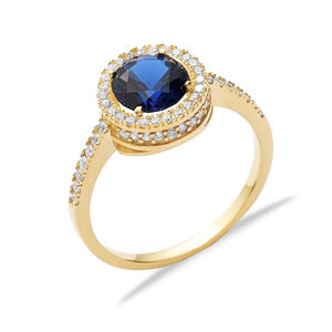 Forma redonda zafiro CZ piedra turca hecha a mano al por mayor 925 anillo de racimo de plata esterlina joyería de las mujeres - Product Image 3