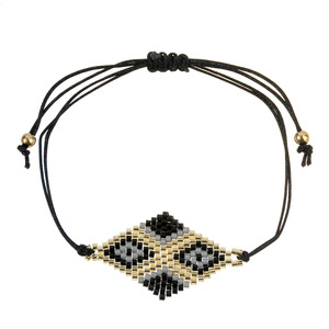 Pulsera de Cuentas de Aleación de Zinc con Corazón Geométrico, Chapada en Oro Negro, Ajustable, Joyería Bohemia, Accesorio de Moda Unisex - Product Image 1