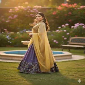 Sari de seda premium de oro puro con blusa y dupatta, bordado para fiesta, sin arrugas, que absorbe la humedad - Product Image 1