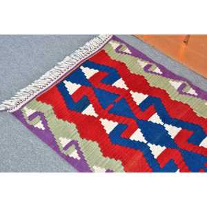 2.2x3.3 ft Rug, Vintage Turkish Small Rug, <b>Red</b> Kilim <b>Wool</b> Rug - Product Image 5