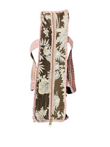 100% Cotton Brown Floral Handblock Printed Cotton Quilted Shoulder <b>Tote</b> Bag with Zipper - Product Image 3