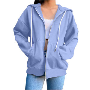 Sweat-shirts d'hiver pour femmes de couleur unie avec fermeture éclair, logo personnalisé, à capuche, manches longues, tissu en molleton français 100% coton - Product Image 4