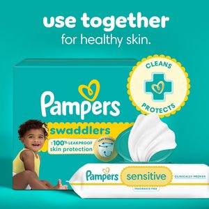 Couches jetables Pampers Swaddlers taille 5, 132 couches avec lingettes pour bébé à base d'eau Sensitive, 4 paquets Pop-Top (336 couches) - Product Image 3