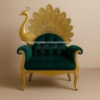 Fauteuils de luxe traditionnels en forme de paon pour salon, taille personnalisée, dossier haut, en teck sculpté et capitonné, pour appartement, hôtel, villa