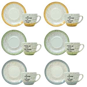 Set di 6 granuli allegri e motivazionali Mix Design tazze da caffè con piattini - Product Image 1