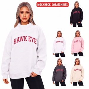 Sweat-shirt col roulé personnalisé en coton épais avec broderie imprimée, en molleton doux, coupe oversize pour femme - Product Image 1