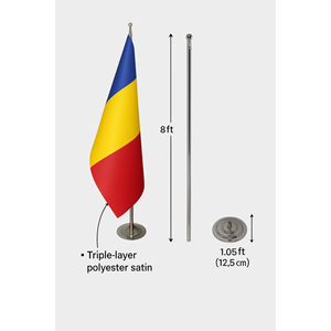 Drapeau d'intérieur officiel de Roumanie avec impression numérique, mât en aluminium et fibre de verre durable, fabriqué en polyester vinyle de haute qualité - Product Image 6