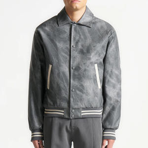 Blouson aviateur universitaire en toile à motif brodé pour hommes manteau coupe-vent boutonné léger et décontracté en polyester pour l'hiver - Product Image 2