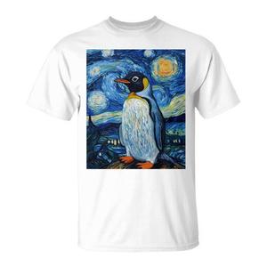 T-Shirt Stile Van Gogh Notte Stellata con Design di Pinguini per Promozioni - Product Image 1