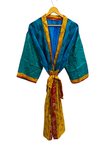 เสื้อคลุมอาบน้ำผ้าไหมส่าหรีสไตล์วินเทจชุดคลุมส่าหรีสำหรับปาร์ตี้ชายหาดผ้านุ่มงานแฮนด์เมดชุดกิโมโนผ้าไหมอินเดียสำหรับฤดูร้อน - Product Image 2
