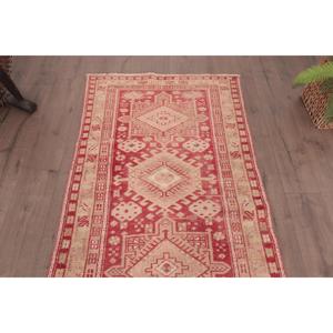 Vintage Accent Rug, 3.3x6.1 ft Turkish Rug, <b>Red</b> <b>Wool</b> Rug - Product Image 4
