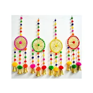 Indian Handmade Pompom Gota Lace Decor Dream Catcher For Wedding Mehndi Haldi Decoration