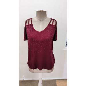 Blusa de Viscosa con Cuello en V y Hombros Descubiertos para Mujer, Marca Jane's, con Adornos de Piedras, Corte Regular Informal para Uso Diario - Product Image 4