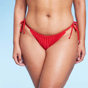 Wild Fable Women's Red Side-Tie Adjustable <b>Bikini</b> Bottom <b>Plus</b> <b>Size</b> XL 2-Piece <b>Set</b> Drawstring Hollow Decor Spandex/Nylon Metallic - Product Image 1
