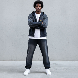 Conjunto de 2 Piezas para Hombre de Alta Calidad, Lavado Ácido, Felpa 100% Algodón, Logotipo Personalizado Impreso, Sudadera con Capucha, Ropa Deportiva Urbana, Hip Hop - Product Image 4