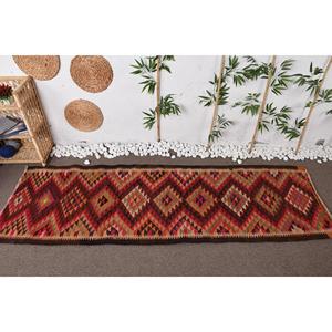 Tapis turc vintage 2,8x8,8 pieds, tapis en laine rayé rouge Herki - Product Image 3