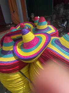 แฟชั่นปอมปอมขอบเม็กซิโกเต้นรําSombreroหมวกที่มีสีสันลายไม้ไผ่สานหมวกฟางหมวกปาร์ตี้ที่สวยงามจากเวียดนาม - Product Image 6