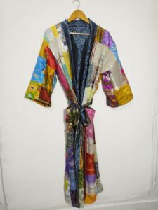 Bata de retazos de seda de lujo para mujer, ropa de dormir estampada, Kimono bohemio, abrigo de Casa Unisex, Kimono ligero, Vestido de playa de verano - Product Image 4