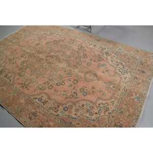 6.2x9.4 ft Rug, Turkish Vintage Rug, <b>Brown</b> Blue Abstract <b>Wool</b> Rug - Product Image 4