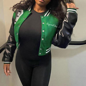 Veste universitaire OEM pour femmes Logo brodé Bomber de baseball Streetwear Manteau court College Letterman - Product Image 6