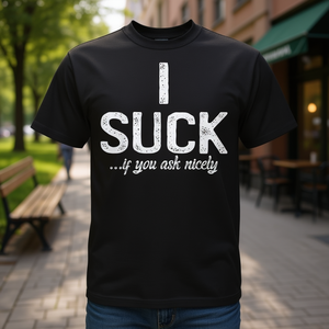 เสื้อยืด I Suck If You Ask Nicely แบบยูนิเซ็กส์สำหรับผู้ใหญ่ คอกลม แขนสั้น เสื้อผ้าส่งเสริมการขาย พิมพ์ลายซิลค์สกรีน - Product Image 3